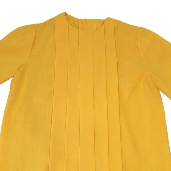Vintage 70's 80's Sunshine Yellow Pleated Button Down Back Blouse Size Small - Picture 7 of 11